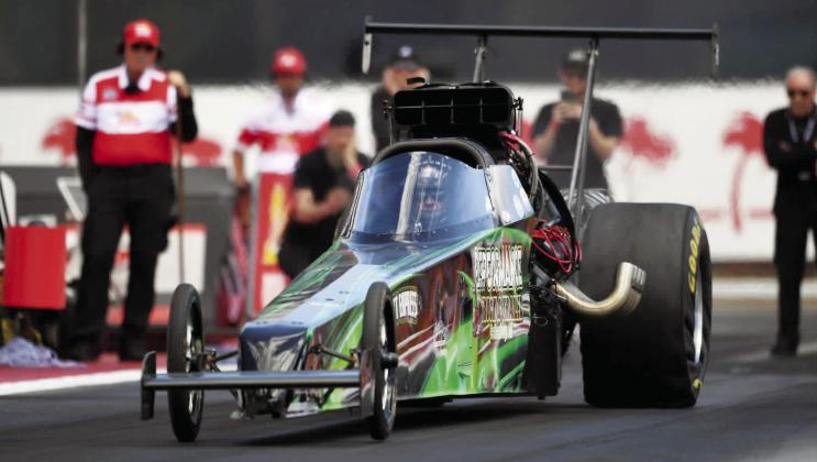 James Stevens has competed in the National Hot Rod Association’s Top Alcohol Dragster races for nearly three decades, winning his first national event in 2018, and ranking in the top 15 for multiple years in a row. This spring at Pomona Raceway in California, he survived a catastrophic wreck that he continues to recover from. (Photo credit: Auto Imagery, courtesy of Stevens family)