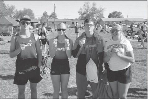 Brady Eagle State Track athletes, from left to right: Andrew Karchner, discus; Payton Stienike, 100m, 100m hurdles, 300m hurdles, long jump; Tyler Roe, shot put; Kenlee Fattig, shot put, discus. (Photo courtesy of BPS)