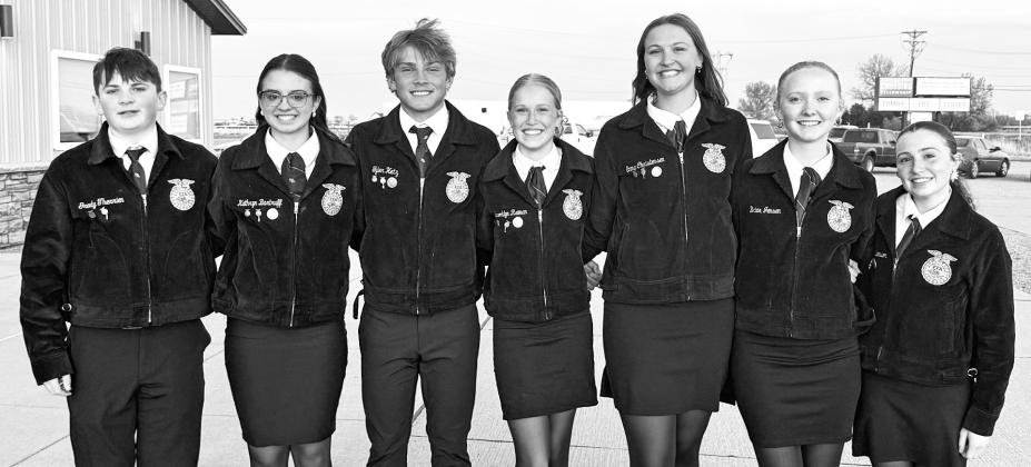 The Gothenburg High School FFA Chapter Officer Team for 2026-27 are, from left: Grady Therrien, Kathryn Bartruff, Tyler Hetz, Brooklyn Reiman, Emma Christensen, Briar Jensen, and Jenna Anderson.