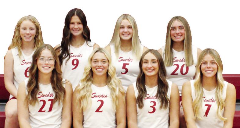Returning letter winners for this year’s volleyball team are, front row, from left: Jada Frederick, Zoe Beveridge, Ellaray Koch, and Grace Evert; Back row: Greer Tiller, Shayne Kinnan, Greenlee Jeffries, and Addy Evert. (Leader photos by Ellen Mortensen)