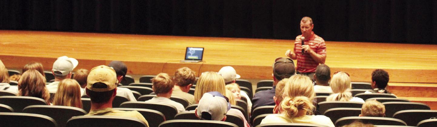Jr/Sr High School Principal Seth Ryker presented an orientation for 7th graders and students new to the district in the PAC on Monday evening.