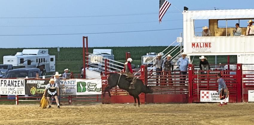 Diesel Payne from Abbyville, Kansas, did his best to stay on his bull for eight seconds during the Pony Express Rodeo. (Photos courtesy Roxanne Converse-Whiting)