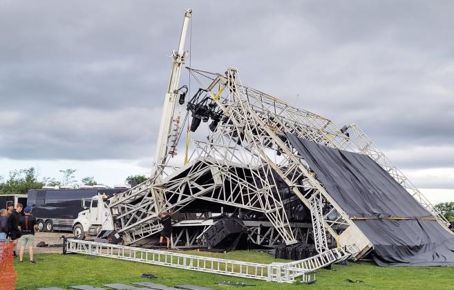Thankfully there were no injuries as the Livin’ Out Loud stage collapsed at 2 a.m. Saturday morning due to strong winds.