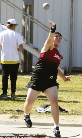 Tyler Roe punched his ticket to state with a personal best throw in the shot put and a silver medal in the event. (Leader photo by Darcee Ridenour)