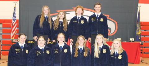 The Brady FFA chapter elected their new officers for the 2026-27 school year at their first annual achievement banquet on April 30. Front row, from left: Kaitlyn Loostrum, Reanna Davis, Zoe Johnson, Carlee Tillman, Ava Foster, Ella Warren. Back row: Hope Correll, Lillyan Sheets, Andrew Robison, Samual Winter. (Courtesy photo)