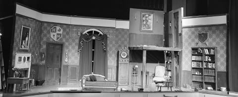 The set of “The Play That Goes Wrong” is a character within itself, said director Kevin Butters-Savoie. The Gothenburg Community Playhouse will perform the live comedy murder-mystery show Thursday, Friday, and Saturday at 7 p.m., and on Sunday at 3 p.m. at the Sun Theatre. (Leader photo by Ellen Mortensen)