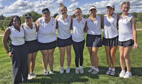 Varsity and JV golfers representing GHS at the Dawson County Invite last week were, from left: Kyla Roth, Alexavia Mendez, Harmony Land, Lily Sics, Amelia Haas, Ashlyn Hoffman, Allerah Brown, and Johanna Haas. (Photos courtesy Tara Foster)