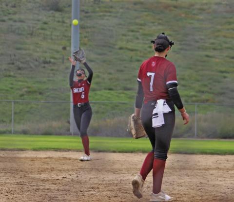 Aubrey Cross sets up to snag a fly ball for the third out of an inning against Chadron on Sept. 24.