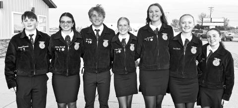 The Gothenburg High School FFA Chapter Officer Team for 2026-27 are, from left: Grady Therrien, Kathryn Bartruff, Tyler Hetz, Brooklyn Reiman, Emma Christensen, Briar Jensen, and Jenna Anderson.