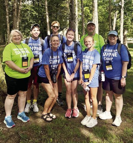 Operation Shine Camp is a unique summer camp geared for children with autism and Down Syndrome. This year, several volunteers from Gothenburg helped at the camp near Hordville. Pictured front row, from left, are: Jenny Daup, Shiloh Schultz, Claire Vincent, Briony Aden, and Natalie Waskowiak (who now lives in Kearney); back row: Brant Miller, Carter Vincent, and Alan Daup. Also volunteering but not pictured were Lyndsay Anderson and Seth Daup. (Photo courtesy Jenny Daup)