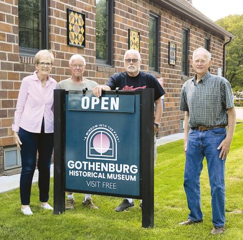 The Gothenburg Pony Express Historical Society encourages all Gothenburg residents to visit the museum, even if you have in the past. Board members pictured, from right, are Treasurer Anne Anderson, President Roger Heidebrink, Vice President Mark Peyton, and founding member Dick Larson. (Leader photo by Ellen Mortensen)