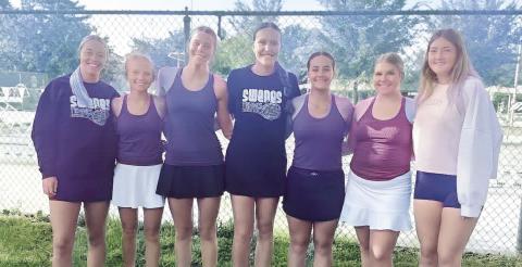 Representing Gothenburg High School at the NSAA State High School Tennis Tournament last week were, from left, Zoe Beveridge, Briony Aden, Grace Evert, Lindly Anderson, Aliyah Carlson, Peyton Hilbers, and alternate Teegan Stevens. (Courtesy photo)