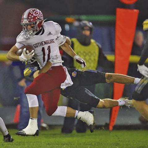 Gothenburg’s Braden Ehlers tries to get past a St. Paul defender in last week’s contest in St. Paul. Ehlers scored one of the Swedes’ two touchdowns in the 13-0 win. (Photos courtesy Suzie Wahlgren)