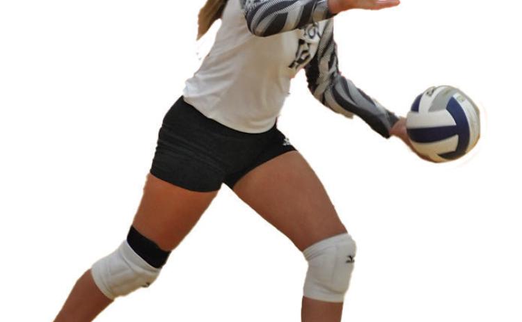 Brady freshman Makenna Miles serves during the Eagles’ home triangular Sept. 15. Brady swept both Bertrand and South Loup to finish the night 2-0.