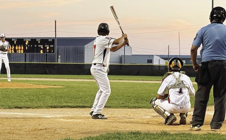 Gothenburg pitcher William McVay faces a Lexington batter on Friday, June 12, with Evan Geiser at catcher. The Junior Melons were able to keep their win streak alive by beating Lexington 7-6. (Photo courtesy Kim Johnson)