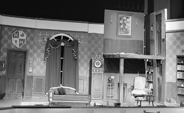 The set of “The Play That Goes Wrong” is a character within itself, said director Kevin Butters-Savoie. The Gothenburg Community Playhouse will perform the live comedy murder-mystery show Thursday, Friday, and Saturday at 7 p.m., and on Sunday at 3 p.m. at the Sun Theatre. (Leader photo by Ellen Mortensen)