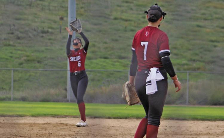 Aubrey Cross sets up to snag a fly ball for the third out of an inning against Chadron on Sept. 24.