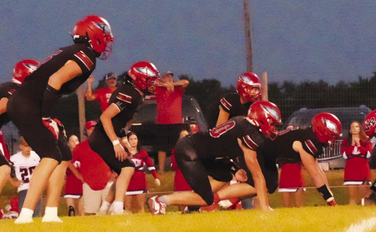 The Brady offense lines up against Wauneta-Palisade during the Eagles’ homecoming game Sept. 4. Brady continued its undefeated start with a 46-8 victory over the Broncos. (Photo courtesy Brady Public Schools)
