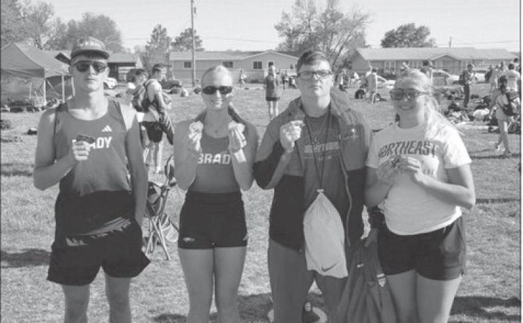 Brady Eagle State Track athletes, from left to right: Andrew Karchner, discus; Payton Stienike, 100m, 100m hurdles, 300m hurdles, long jump; Tyler Roe, shot put; Kenlee Fattig, shot put, discus. (Photo courtesy of BPS)
