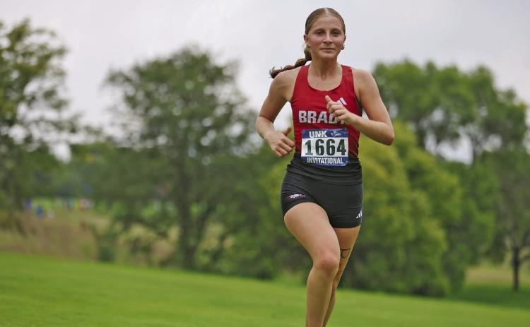 Brady’s Violet Gentry competes during the UNK High School Invitational on Sept. 28 at the Kearney Country Club. Gentry finished 42nd in the Class D girls' race. (Photo courtesy Preprunningnerd)