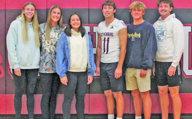 Candidates for the 2026 Gothenburg High School Homecoming King and Queen are, from left: Grace Evert, Aubrey Cross, Aliyah Carlson, Braden Ehlers, Tyler Hetz, and Blake Rickertsen. Royalty will be crowned at the conclusion of Friday night’s football game. (Leader photo by Briony Aden)