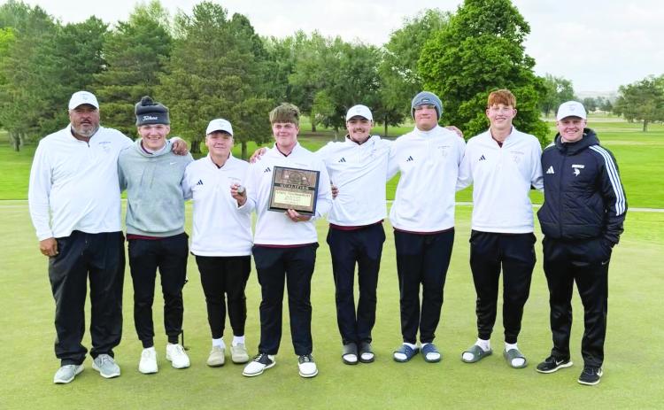 The Swede golf team shot their way into the state tournament, taking place this week in Grand Island. From left are: Coach Jeff Holsten, Jaxon Earll, Trey Bartels, Valon Pfeifer, Brady Cornwell, A.J. Holsten, Axel Jorgenson, and Coach Nolan Sughroue. (Photos courtesy GPS)