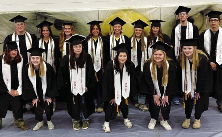 The Brady Class of 2026! Front row, l-r: Taylor Wiezorek, Abigail Welte, Abigail Robison, Hallie Johnson, Ava Vaughn, Kelcie Motsinger. Back row: Haydn Thomsen, Lydia McGown, Payton Stienike, Ella Lydic, Shyann McConville, Kennedi Cook, Peyton Hasenauer, Gatlyn Carr. Not pictured: Torean Britt. (Photo courtesy BPS)