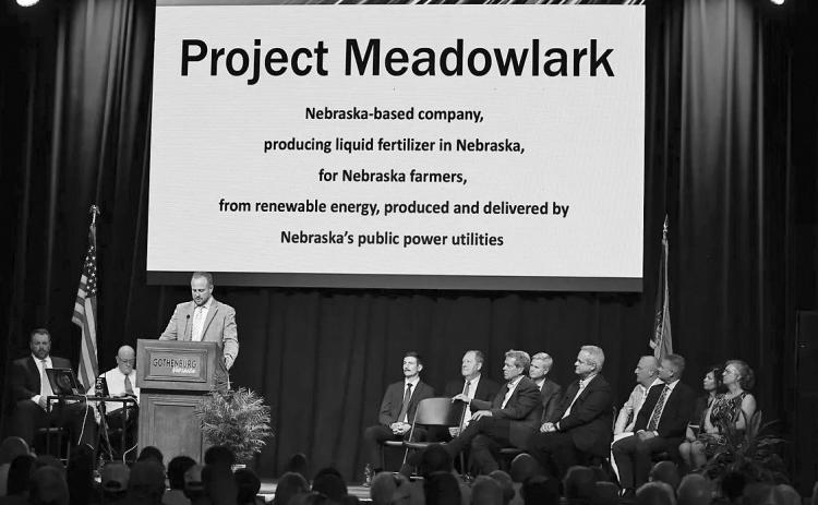 Joshua Westling, Founder and CEO of J. Westling &amp; Co., addressed a large crowd in Gothenburg in June 2023 to announce plans to construct a liquid fertilizer plant, now estimated at a cost of more than $1 billion, in Gothenburg. While the process has been slow, progress is being made. (File photo)