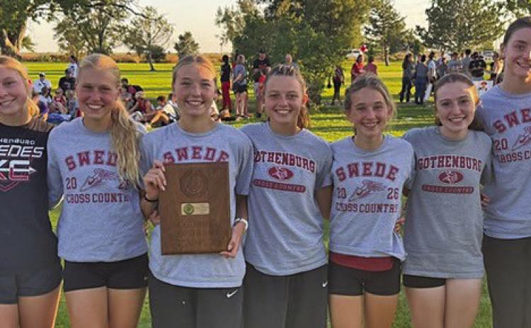 The GHS women’s cross country team is SWC Champions. From left are Briar Jensen, Tessa Carter, Brooklyn Reiman, Scout Bell, Ruby Beveridge, Cassidy Reiman, Jenna Anderson, Adalyn Carson, and Kathryn Bartruff. (Photos courtesy Tony Neels)