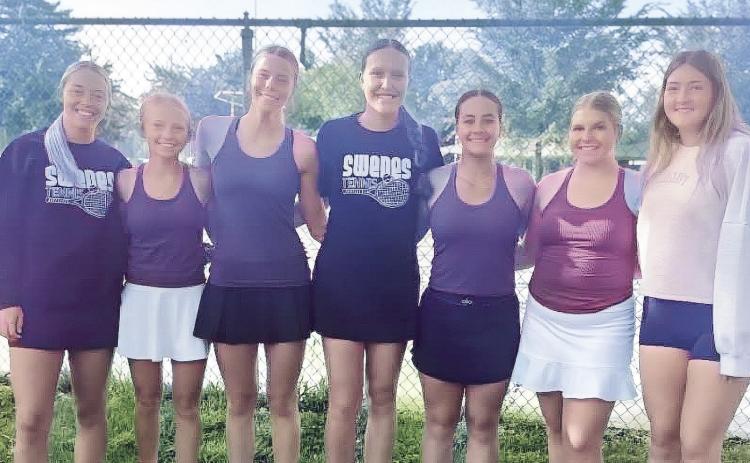 Representing Gothenburg High School at the NSAA State High School Tennis Tournament last week were, from left, Zoe Beveridge, Briony Aden, Grace Evert, Lindly Anderson, Aliyah Carlson, Peyton Hilbers, and alternate Teegan Stevens. (Courtesy photo)